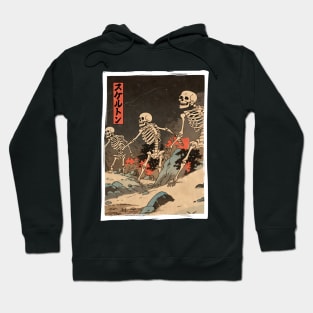 Creepy Horror Halloween Skeletons Rising - Vintage Japanese Ukiyo-e Woodblock Print Hoodie